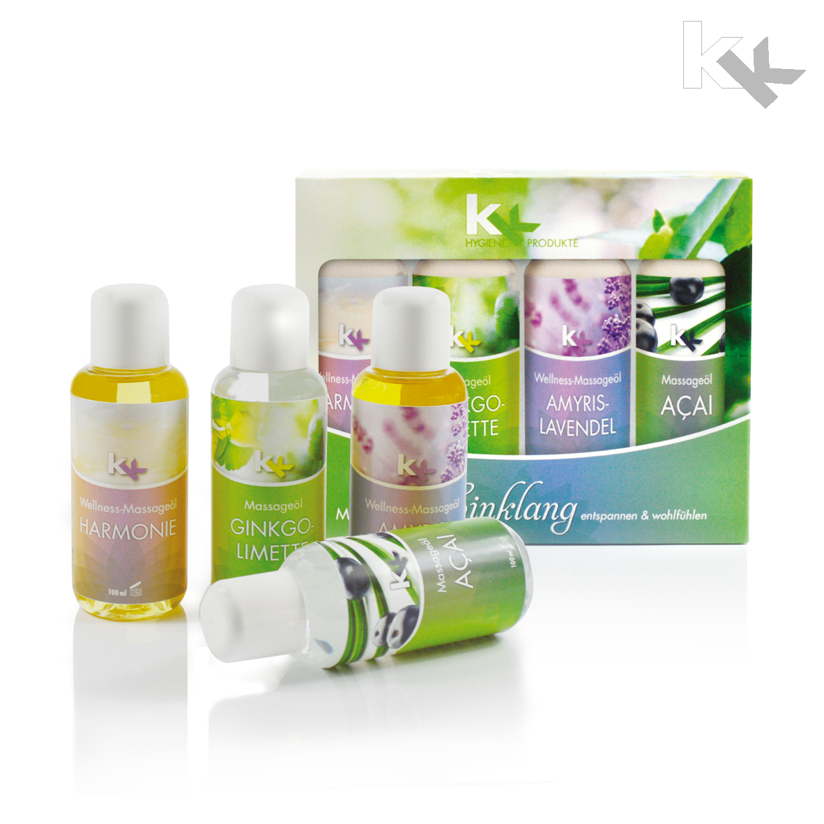 Massageöl Set Einklang | Geschenk-Set | 4 x 100 ml/Flasche