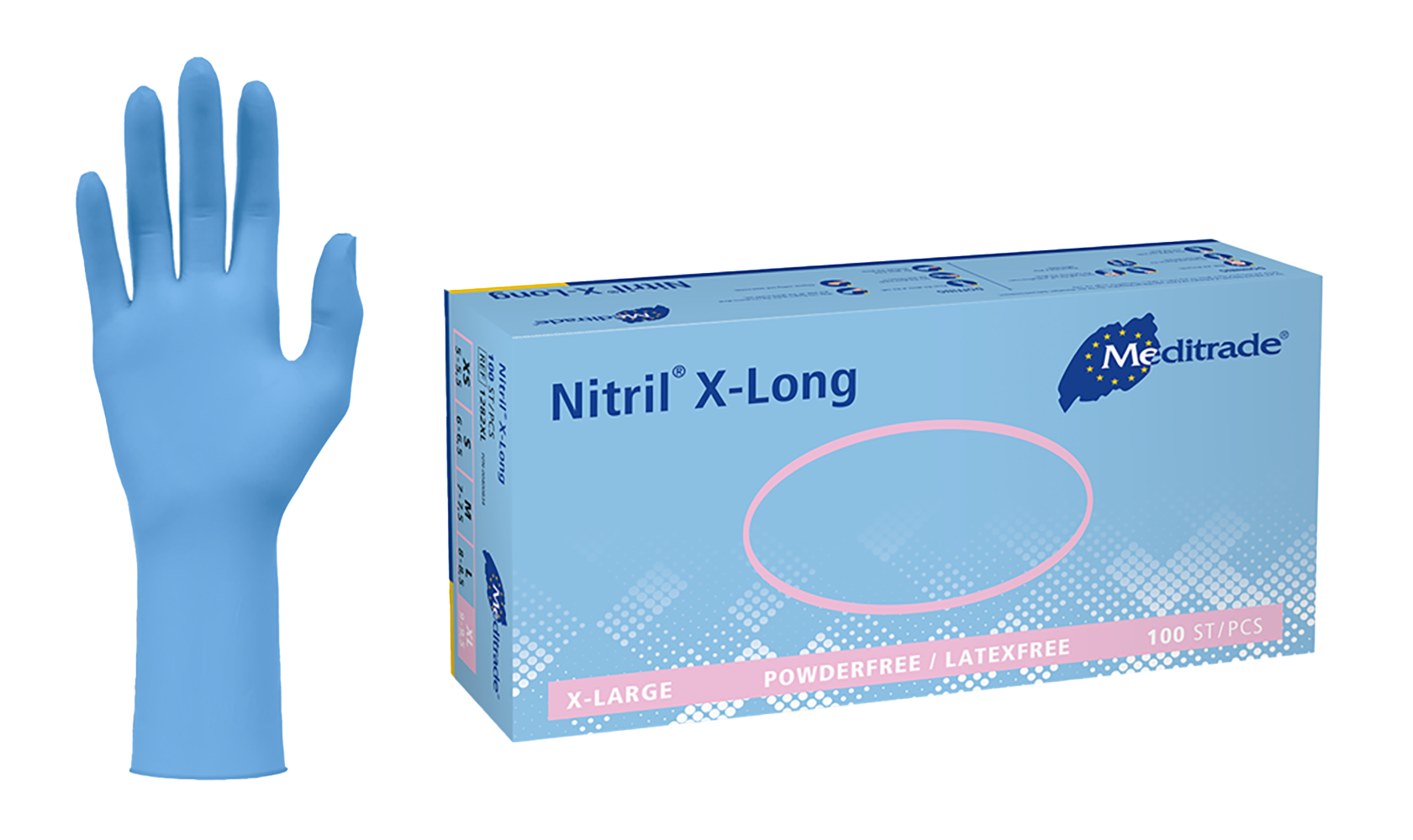 Meditrade Nitrilhandschuhe Nitril® X-Long Blue  XS-XL 100 Stück/Box