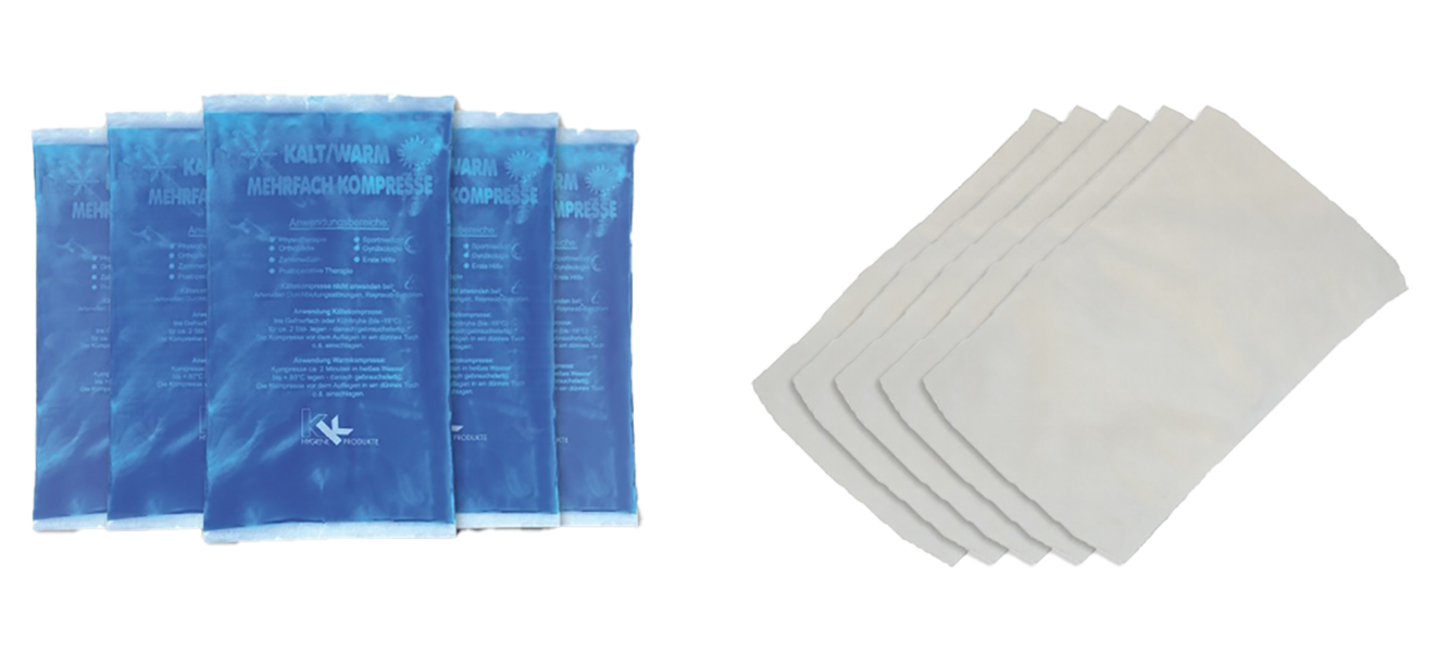 KK Kompressen Set | 5 Kalt-Warm Kompressen 16 x 9 cm + 5 Vlieshüllen