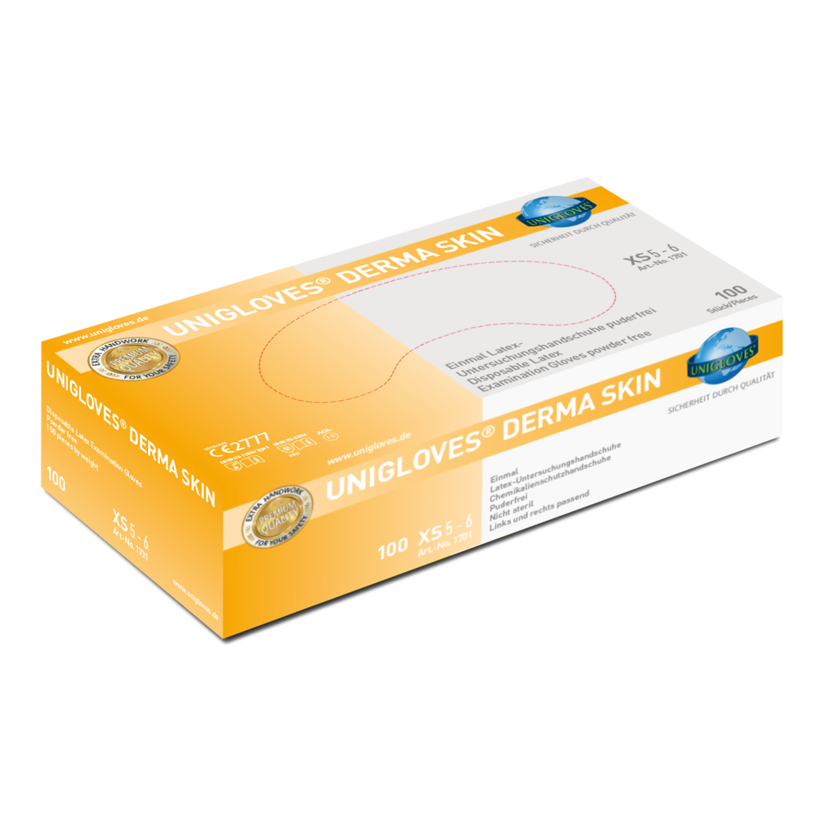 Unigloves Latexhandschuhe DERMA SKIN  Gr. 5-6 X-Small 100 Stück/Box